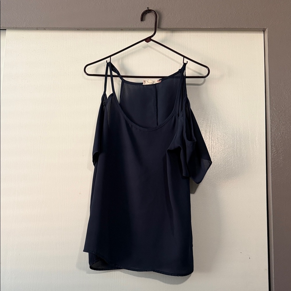 Pink Rose Navy Blue Cold Shoulder Blouse